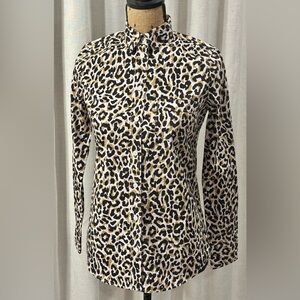 J. Crew Woman's XXS Perfect Fit Trendy Leopard Poplin Button Down Shirt Top